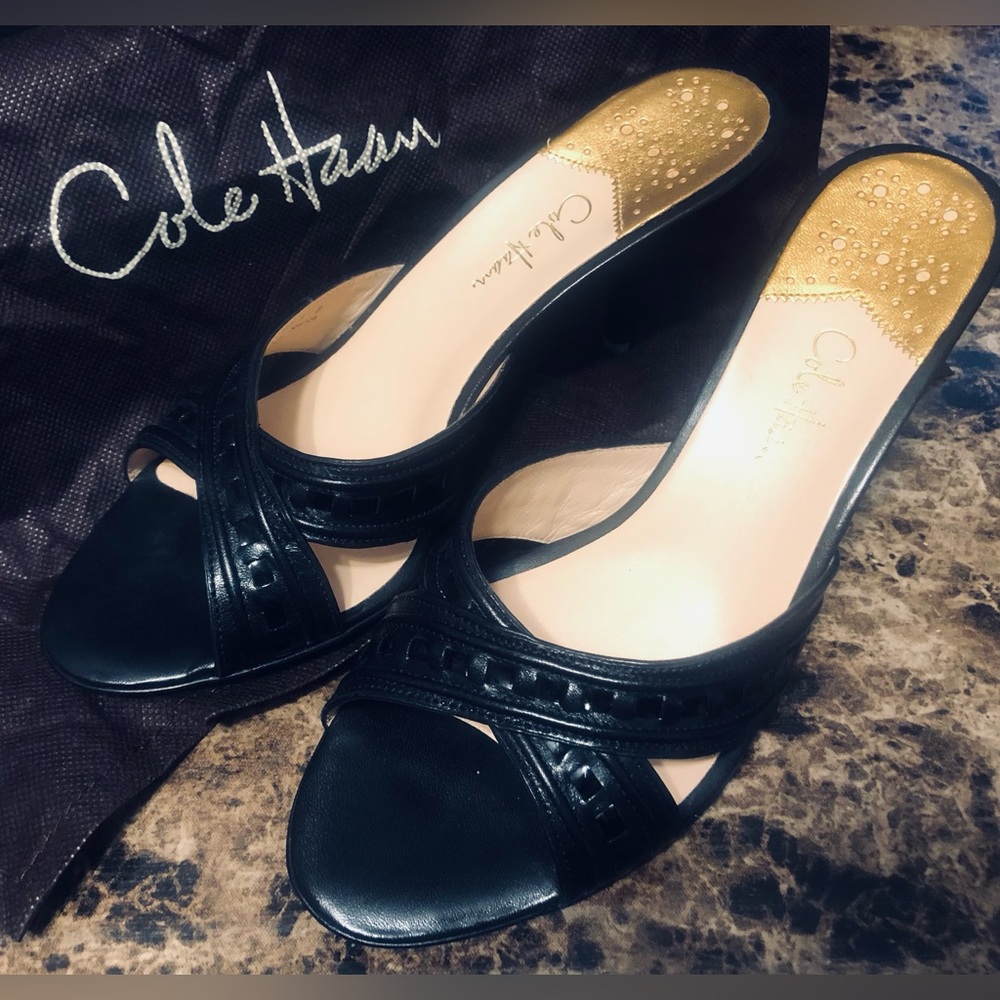 Cole Haan Melinda Air slides Black Heels Sz 8 collaboration Nike Air Vacation